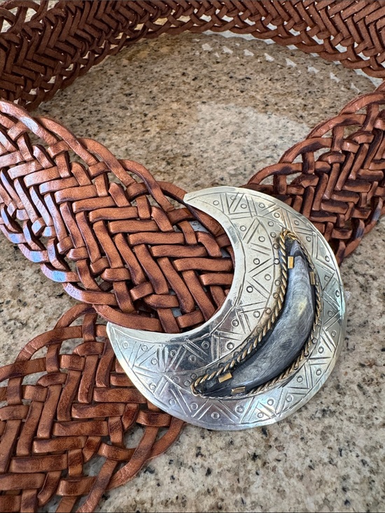 Free People Lunar Eclipse Belt in Cognac Brown Leather OS S-L - 39” length
